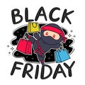Cute funny Black Friday ninja character